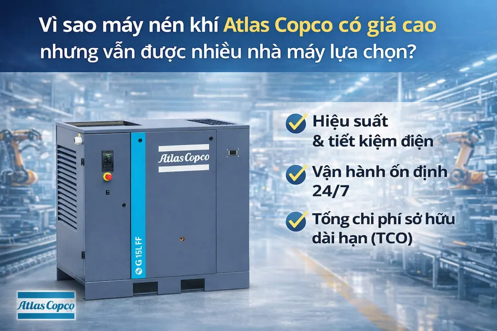 Vì Sao Máy Nén Khí Atlas Copco Có Giá Cao Nhưng Vẫn Được Nhiều Nhà Máy Lựa Chọn?