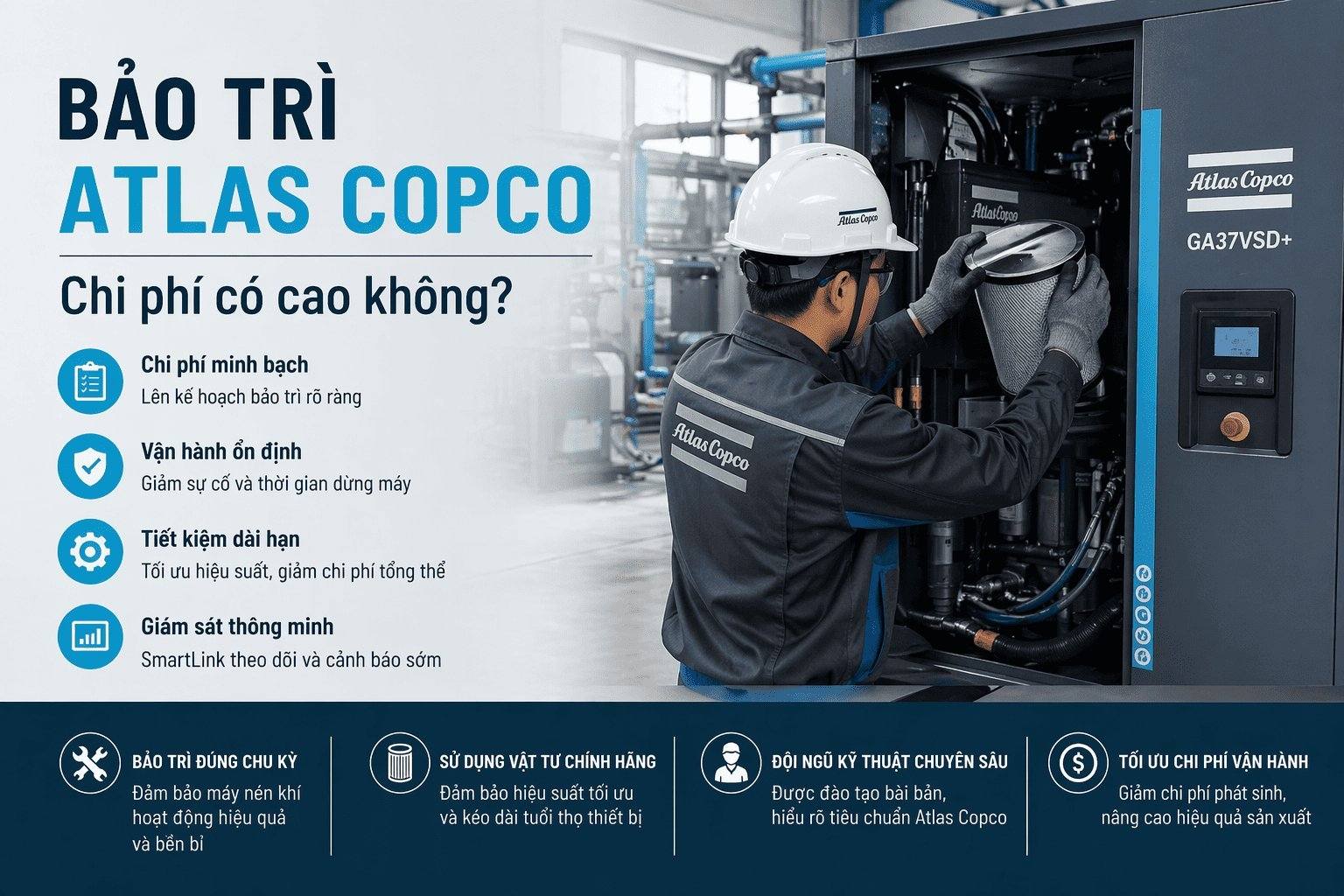 Chi phí bảo trì máy nén khí atlas copco